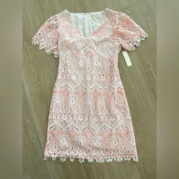 two piece lace dress long Short Sleeves 2 Pieces White Lace Long Prom Dress, Two Pieces White Formal  Dress, White Lace Evening Dress main image 0